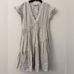 Vineyard Vines Jet Stripe Tiered Linen Dress XS V Neck Cap Sleeve NWT B812